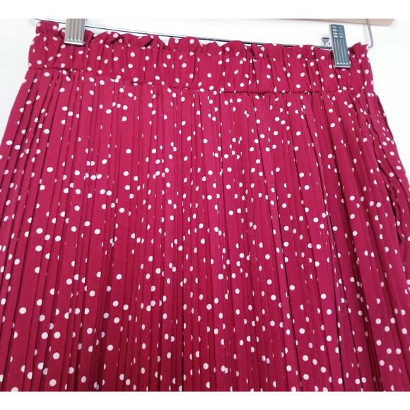 NWT's -EXLURA High Waist Red White Polka Dot Pleated Skirt Midi Swing Skirt Sz S - Picture 2 of 8